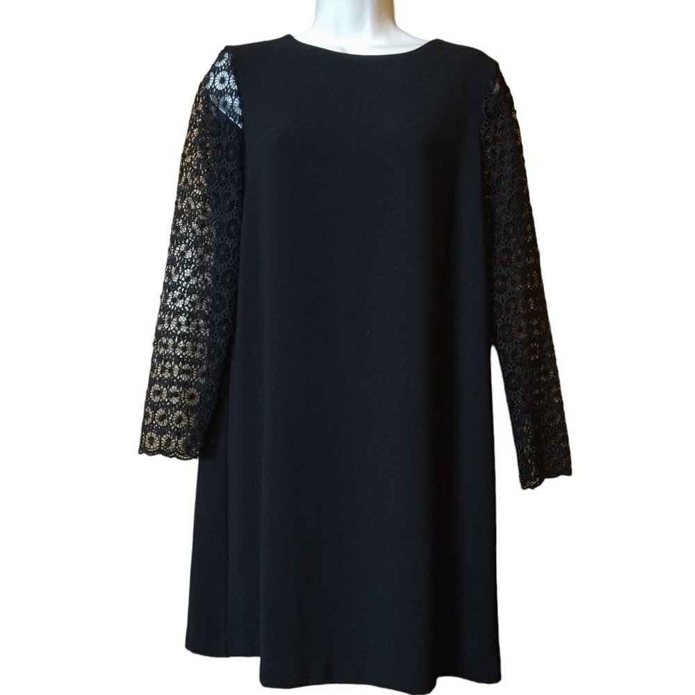 ZARA Basic Black Lace Crochet Long Sleeve Shift Dress LBD Size Medium  Party